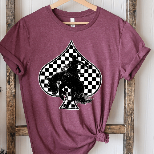 FestiviTees Women - Apparel - Shirts - T-Shirts Checkered Spade Cowboy Graphic Tee
