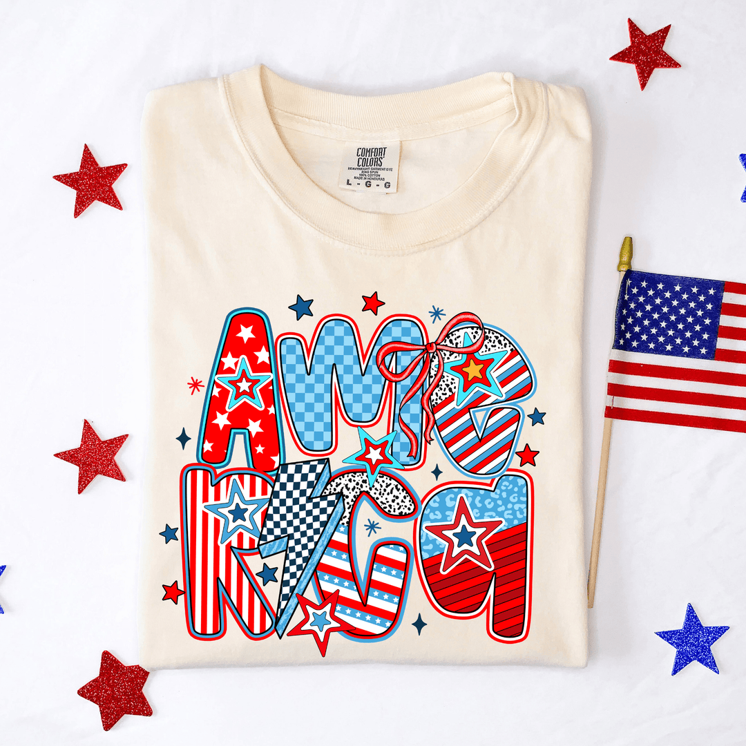 FestiviTees Women - Apparel - Shirts - T-Shirts Checkered &amp; Striped America Graphic Tee