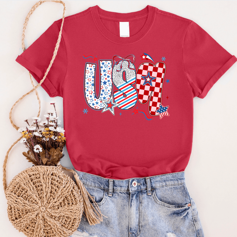 FestiviTees Women - Apparel - Shirts - T-Shirts Checkered USA Graphic Tee