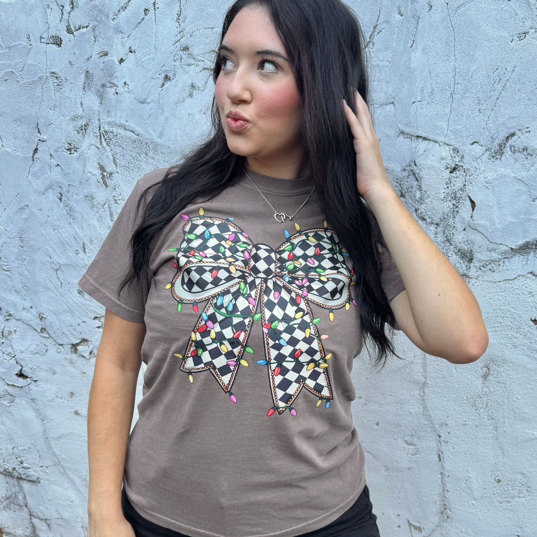 FestiviTees Women - Apparel - Shirts - T-Shirts Christmas Lights Bow  Graphic Tee