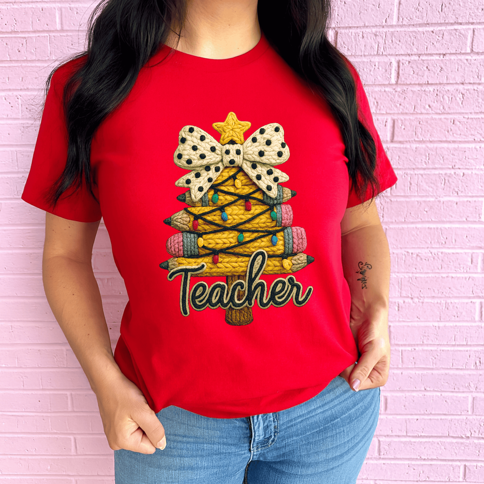 FestiviTees Women - Apparel - Shirts - T-Shirts Christmas Teacher Yarn Graphic Tee