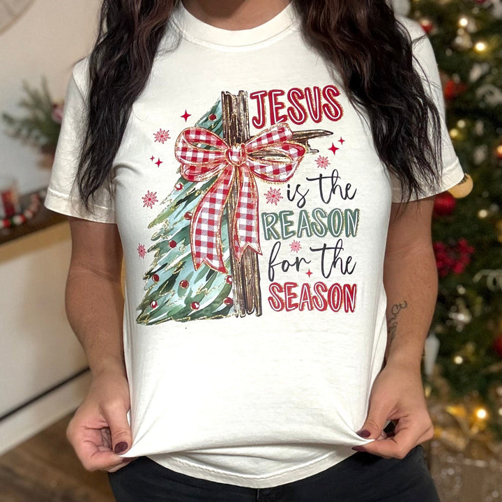 FestiviTees Women - Apparel - Shirts - T-Shirts Christmas Tree Jesus &amp; Cross Graphic Tee