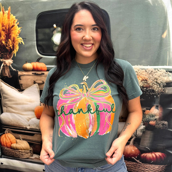 Envy Stylz Boutique Women - Apparel - Shirts - T-Shirts Colorful Thankful Pumpkin Graphic Tee