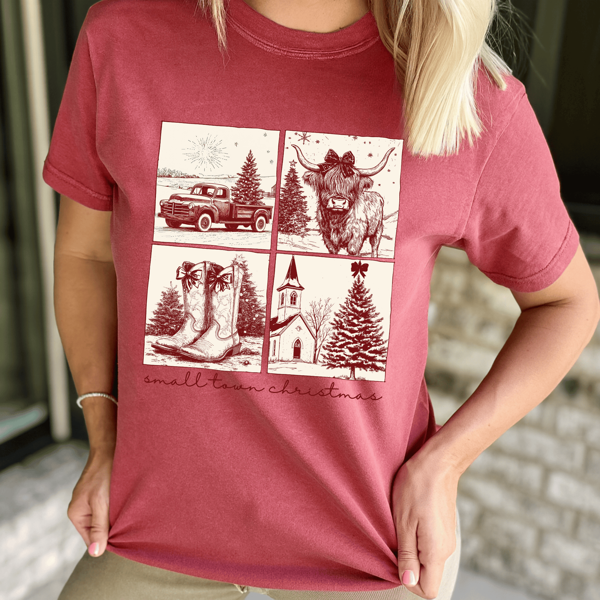 FestiviTees Women - Apparel - Shirts - T-Shirts Country Small Town Christmas Graphic Tee