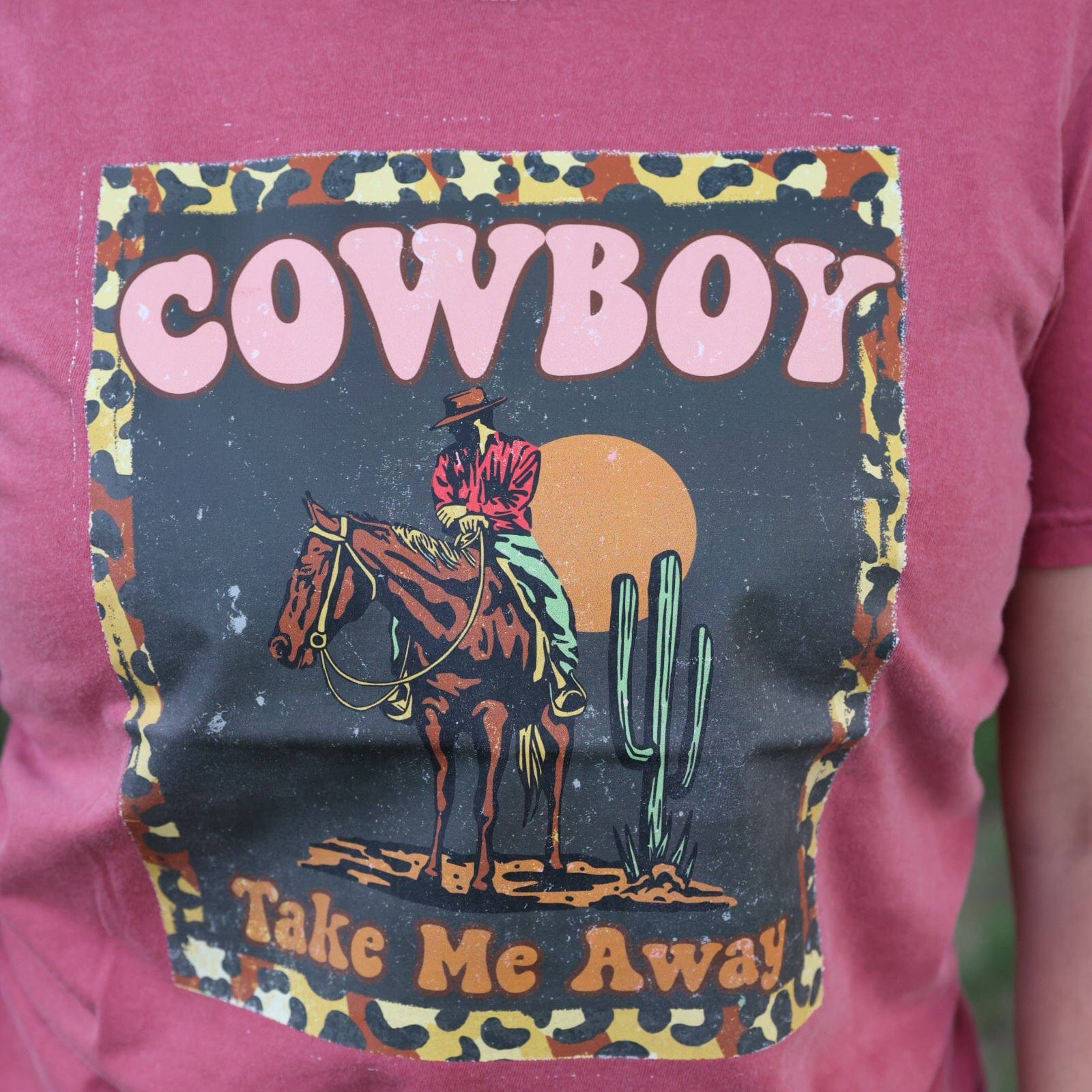 FestiviTees Women - Apparel - Shirts - T-Shirts Cowboy Take Me Away Leopard Border Soft Graphic Tee
