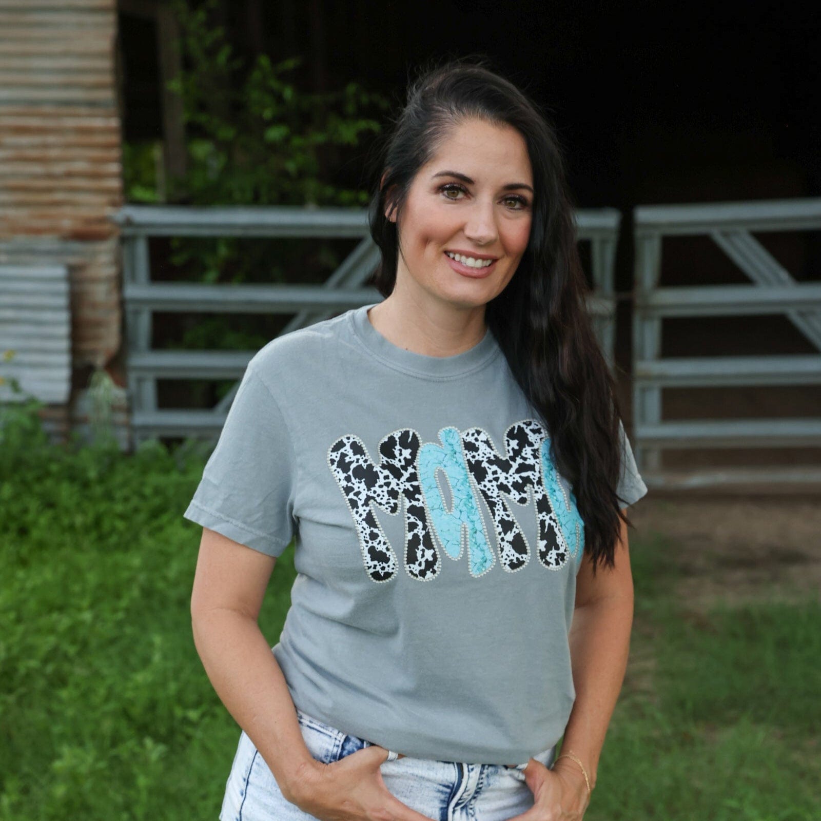 FestiviTees Women - Apparel - Shirts - T-Shirts Cowprint and Turquoise Mama Graphic Tee