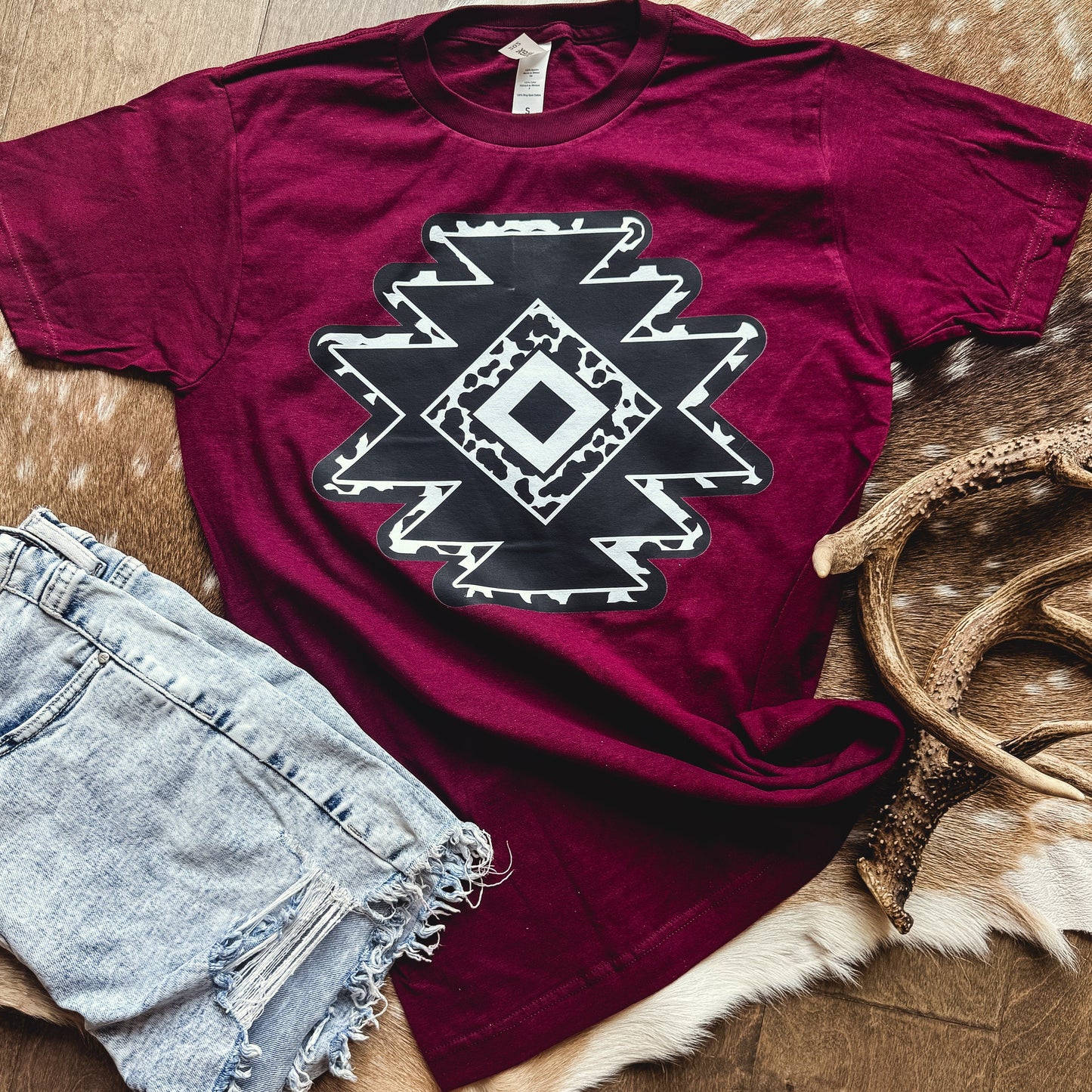 FestiviTees Women - Apparel - Shirts - T-Shirts Cowprint Aztec Diamond Graphic Tee