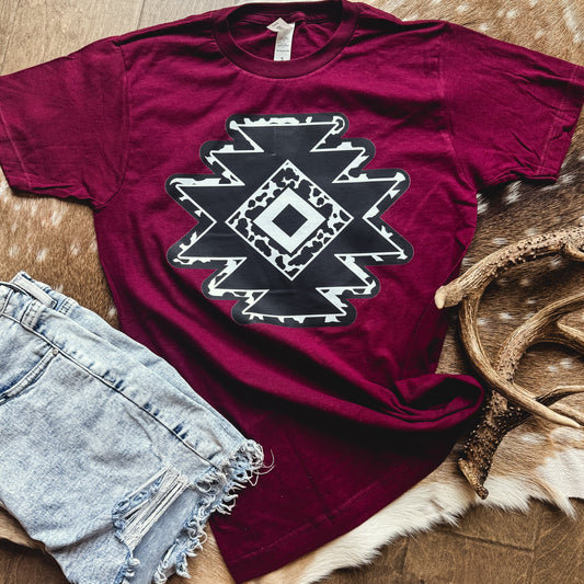 FestiviTees Women - Apparel - Shirts - T-Shirts Cowprint Aztec Diamond Graphic Tee