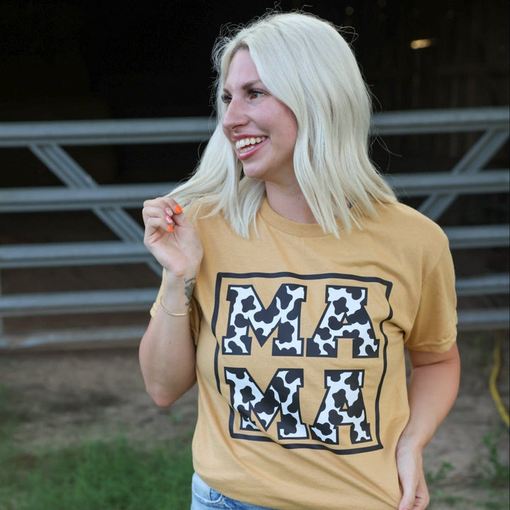 FestiviTees Women - Apparel - Shirts - T-Shirts Cowprint Mama Square Graphic Tee