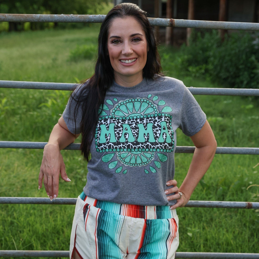 FestiviTees Women - Apparel - Shirts - T-Shirts Cowprint Turquoise Mama Soft Graphic Tee