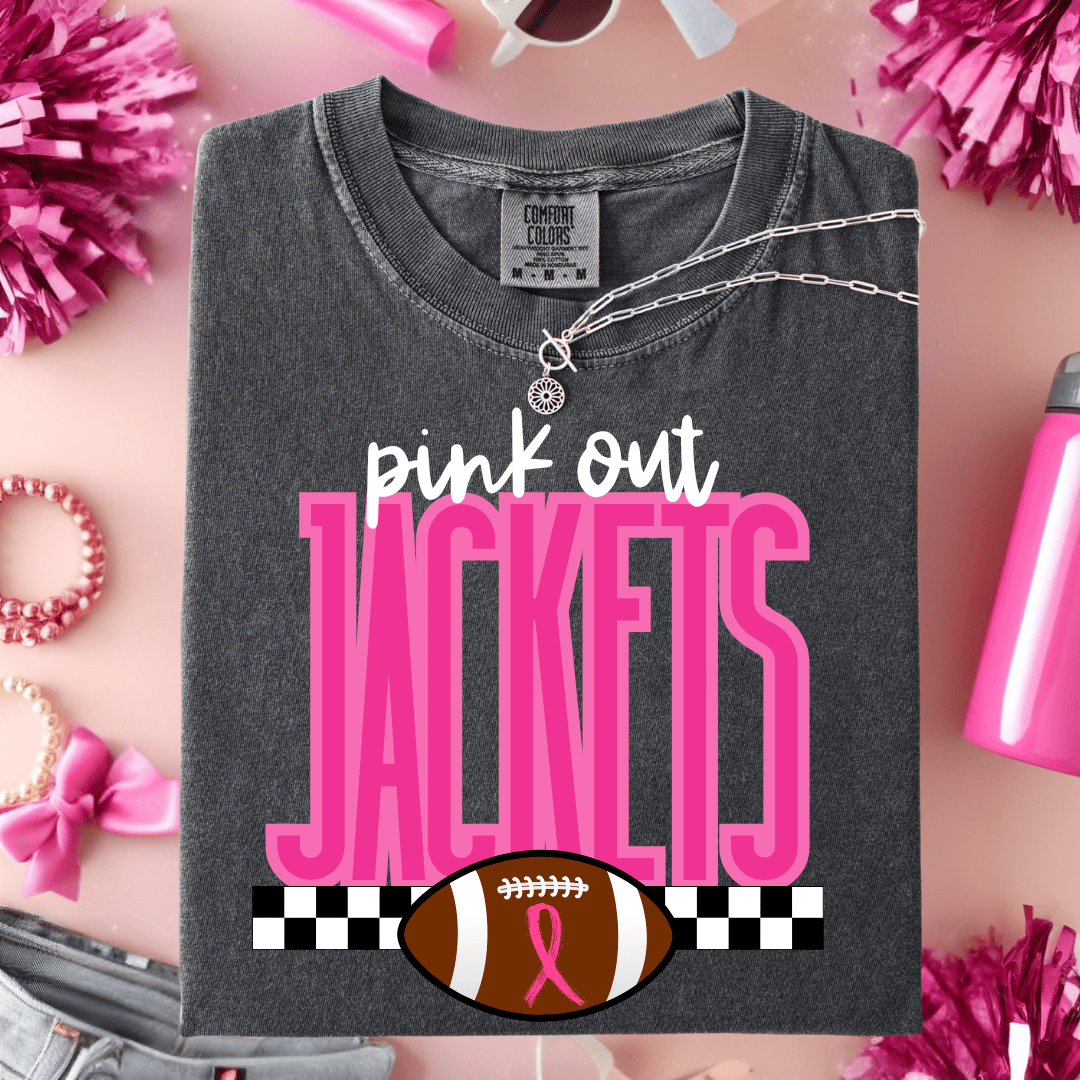 FestiviTees Women - Apparel - Shirts - T-Shirts Custom Pink Out Checked Football Graphic Tee