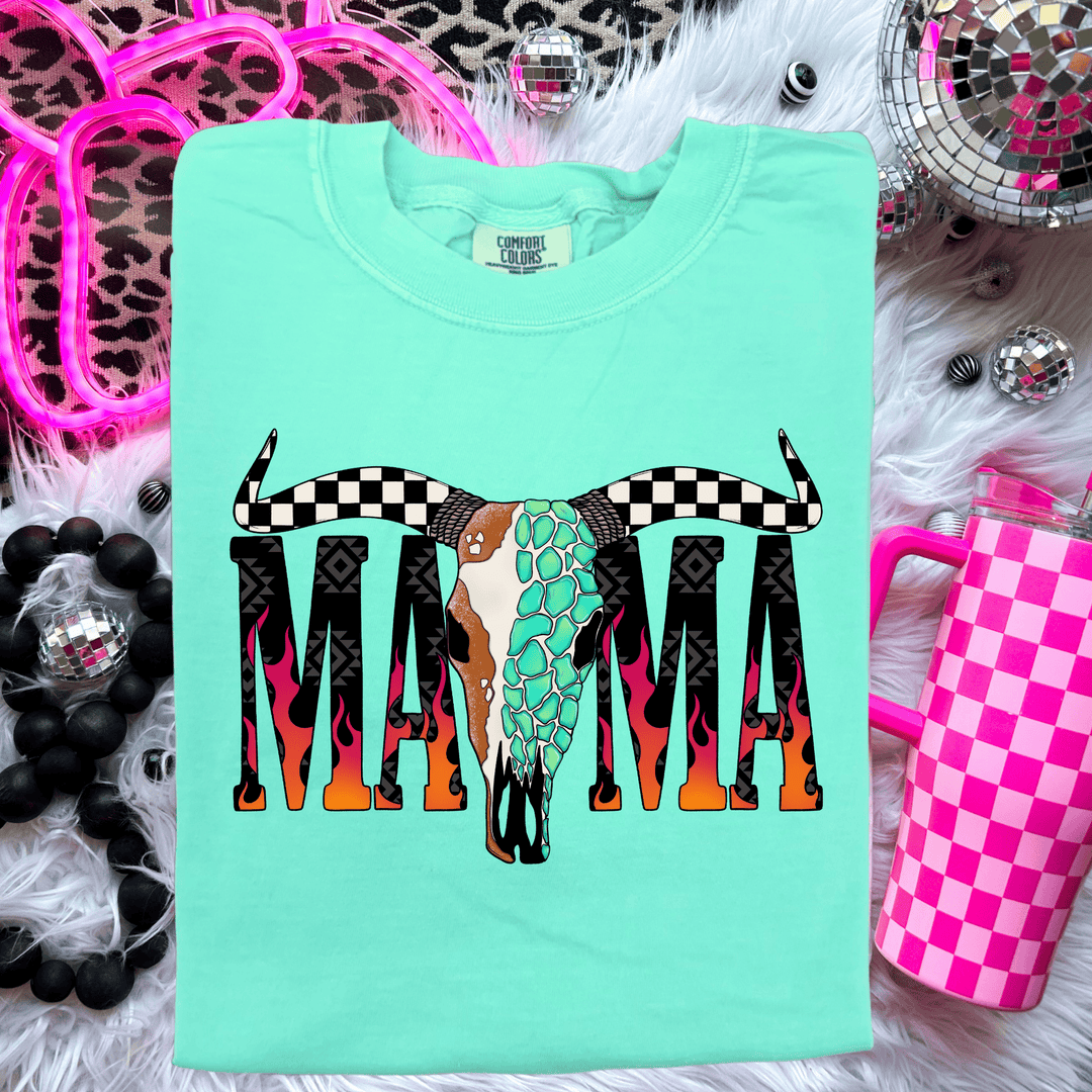 FestiviTees Women - Apparel - Shirts - T-Shirts Desert Skull Flame Mama Soft Graphic Tee