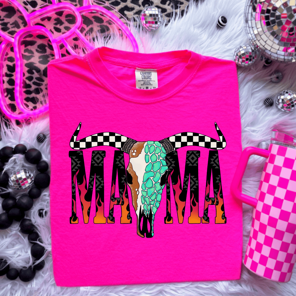 FestiviTees Women - Apparel - Shirts - T-Shirts Desert Skull Flame Mama Soft Graphic Tee