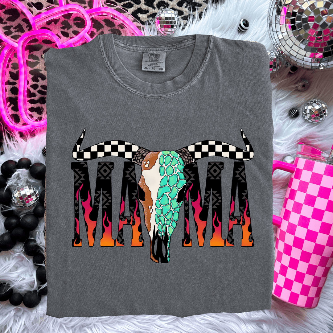 FestiviTees Women - Apparel - Shirts - T-Shirts Desert Skull Flame Mama Soft Graphic Tee