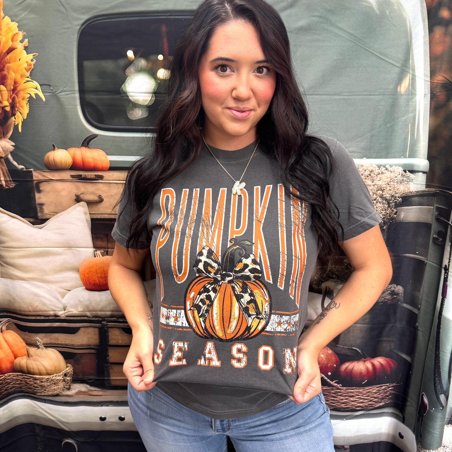 FestiviTees Women - Apparel - Shirts - T-Shirts Distressed Pumpkin Season Graphic Tee