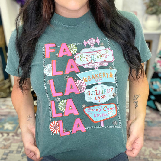FestiviTees Women - Apparel - Shirts - T-Shirts Fa La La Candy Signs Graphic Tee