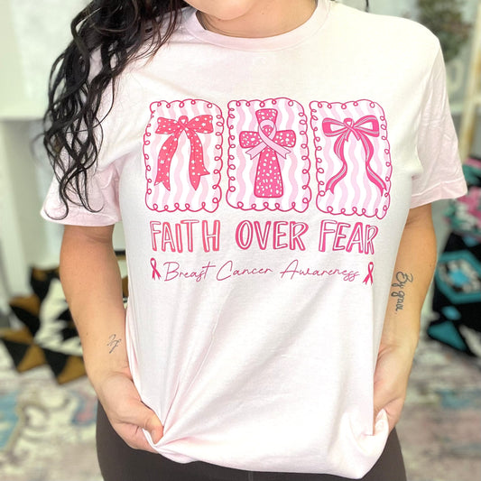 FestiviTees Women - Apparel - Shirts - T-Shirts Faith Over Fear Breast Cancer Graphic Tee