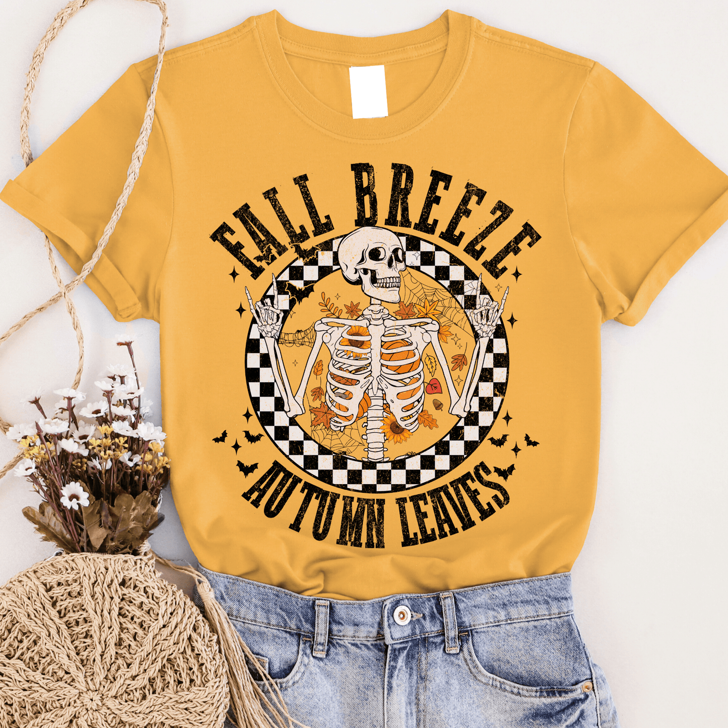 FestiviTees Women - Apparel - Shirts - T-Shirts Fall Breeze Skeleton Graphic Tee