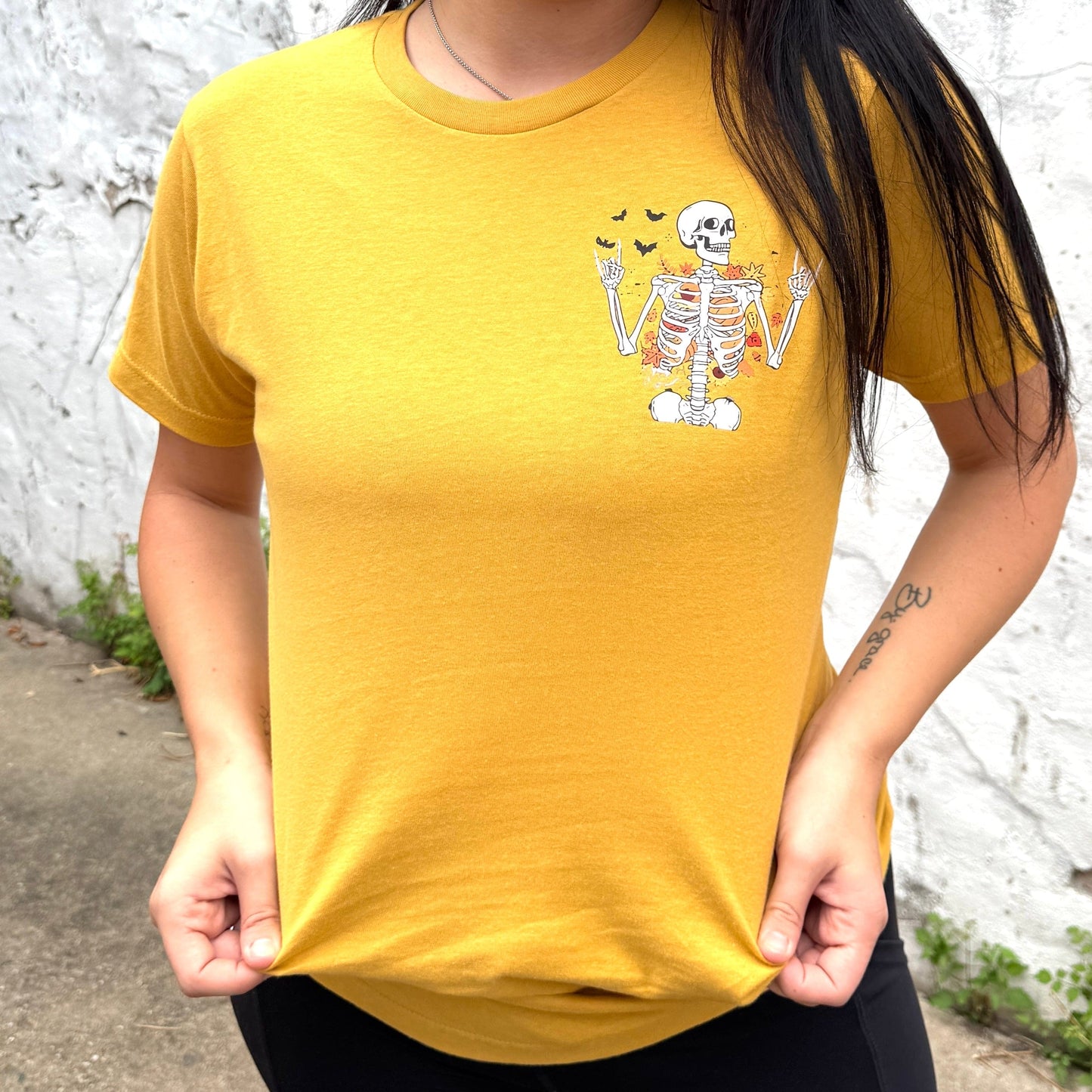 FestiviTees Women - Apparel - Shirts - T-Shirts Fall Breeze Skeleton Graphic Tee