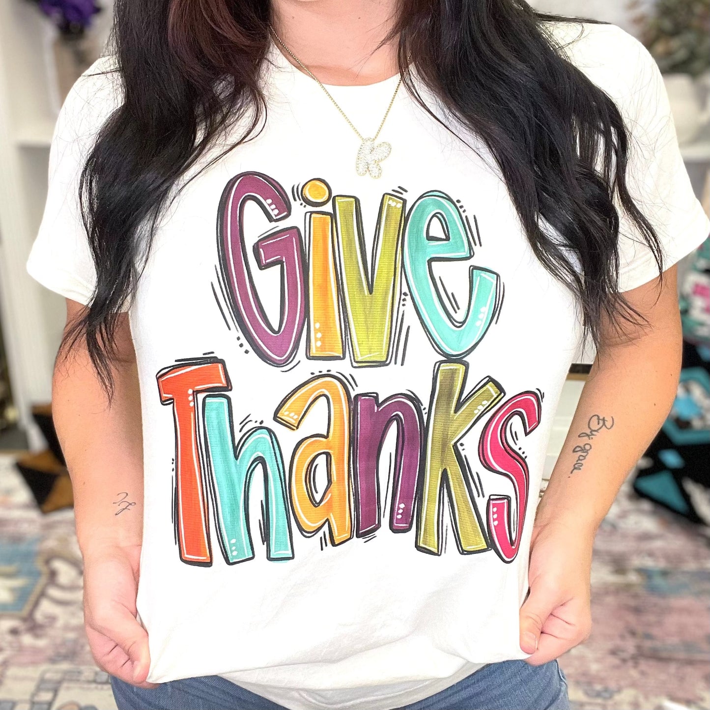 FestiviTees Women - Apparel - Shirts - T-Shirts Fall Colors Give Thanks Graphic Tee