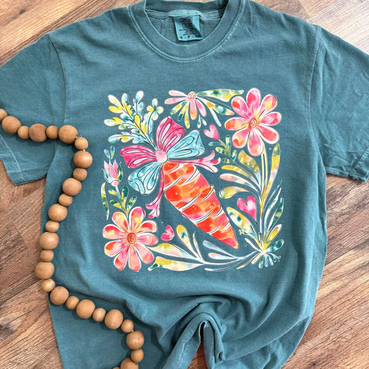 FestiviTees Women - Apparel - Shirts - T-Shirts Floral Carrot Bow Graphic Tee