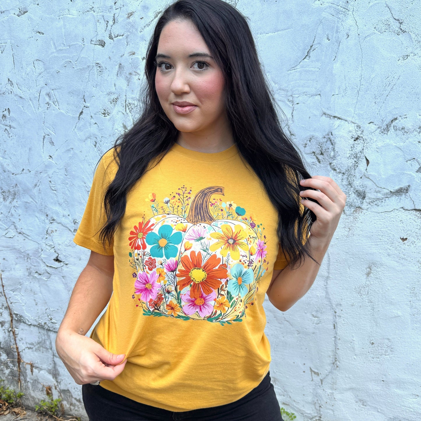 FestiviTees Women - Apparel - Shirts - T-Shirts Floral Fall Pumpkin Graphic Tee