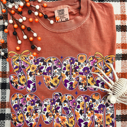 FestiviTees Women - Apparel - Shirts - T-Shirts Floral Spooky Season Words Soft Graphic Tee