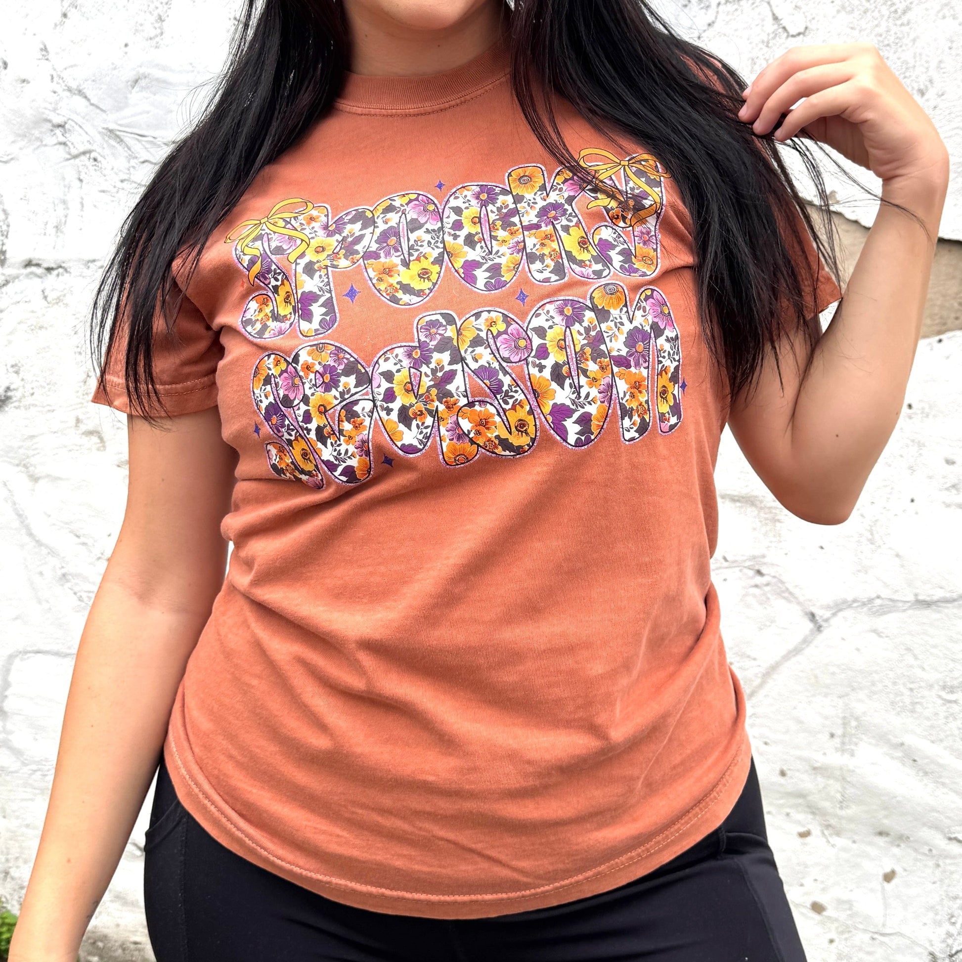 FestiviTees Women - Apparel - Shirts - T-Shirts Floral Spooky Season Words Soft Graphic Tee