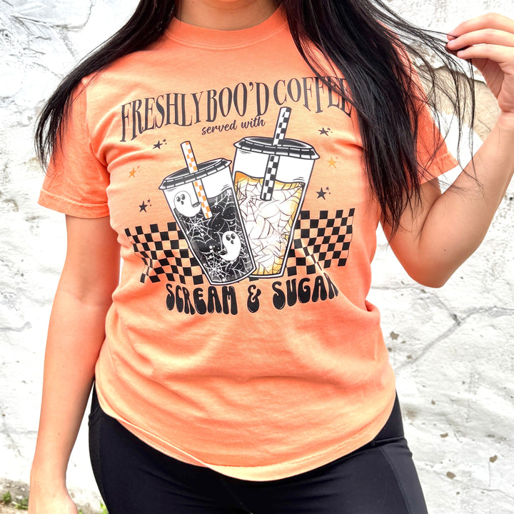 FestiviTees Women - Apparel - Shirts - T-Shirts Freshly Boo’d Coffee Soft Graphic Tee
