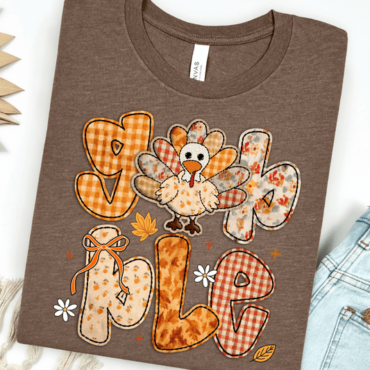 FestiviTees Women - Apparel - Shirts - T-Shirts Gobble Turkey Patchwork Graphic Tee