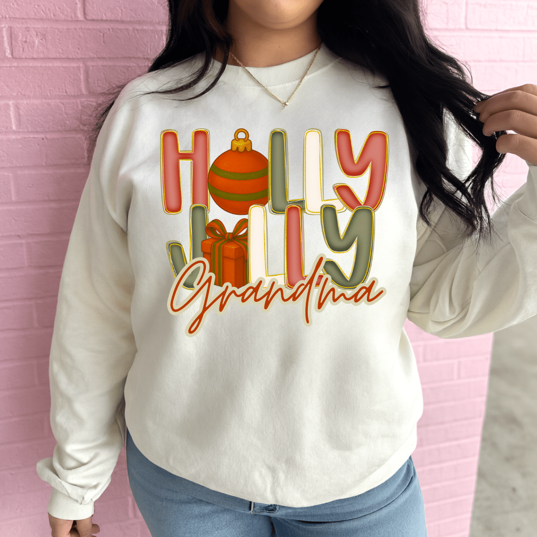 FestiviTees Women - Apparel - Shirts - T-Shirts Holly Jolly (Custom Name) Graphic Crewneck