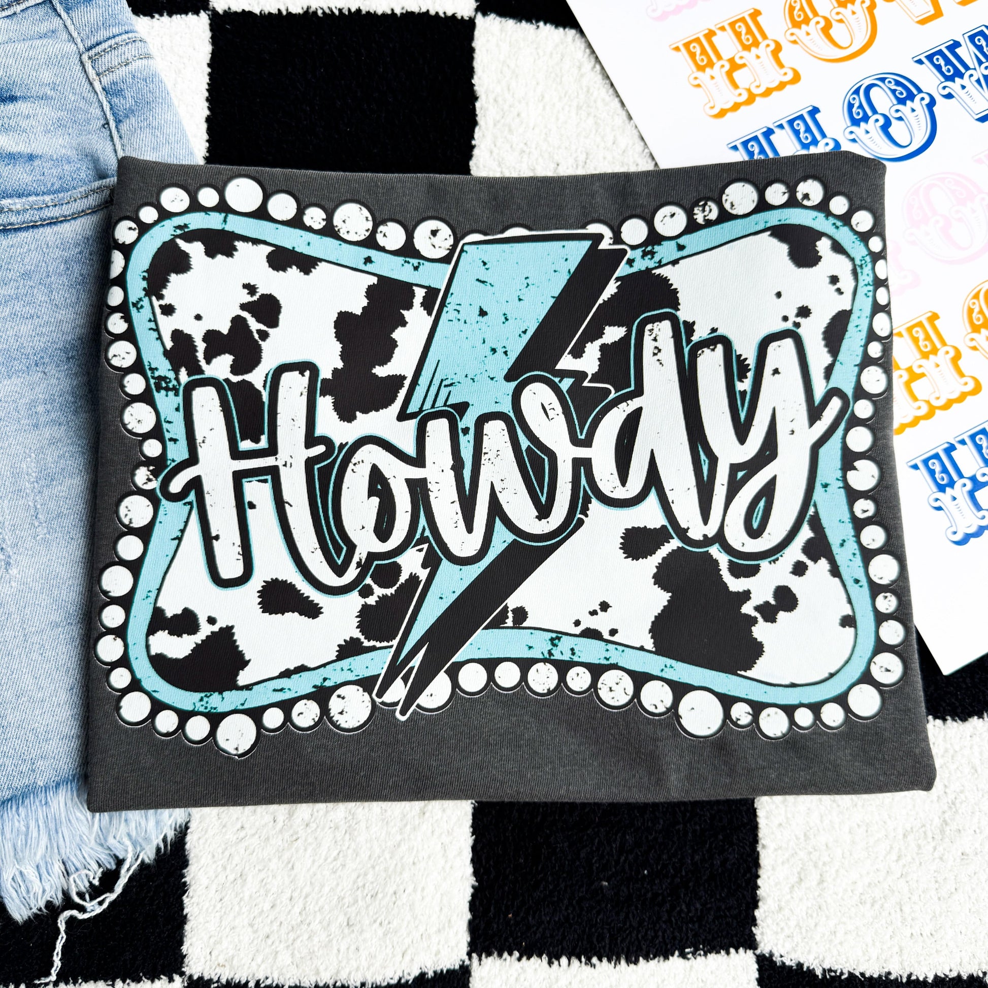 FestiviTees Women - Apparel - Shirts - T-Shirts Howdy Cow Lightning Graphic Tee