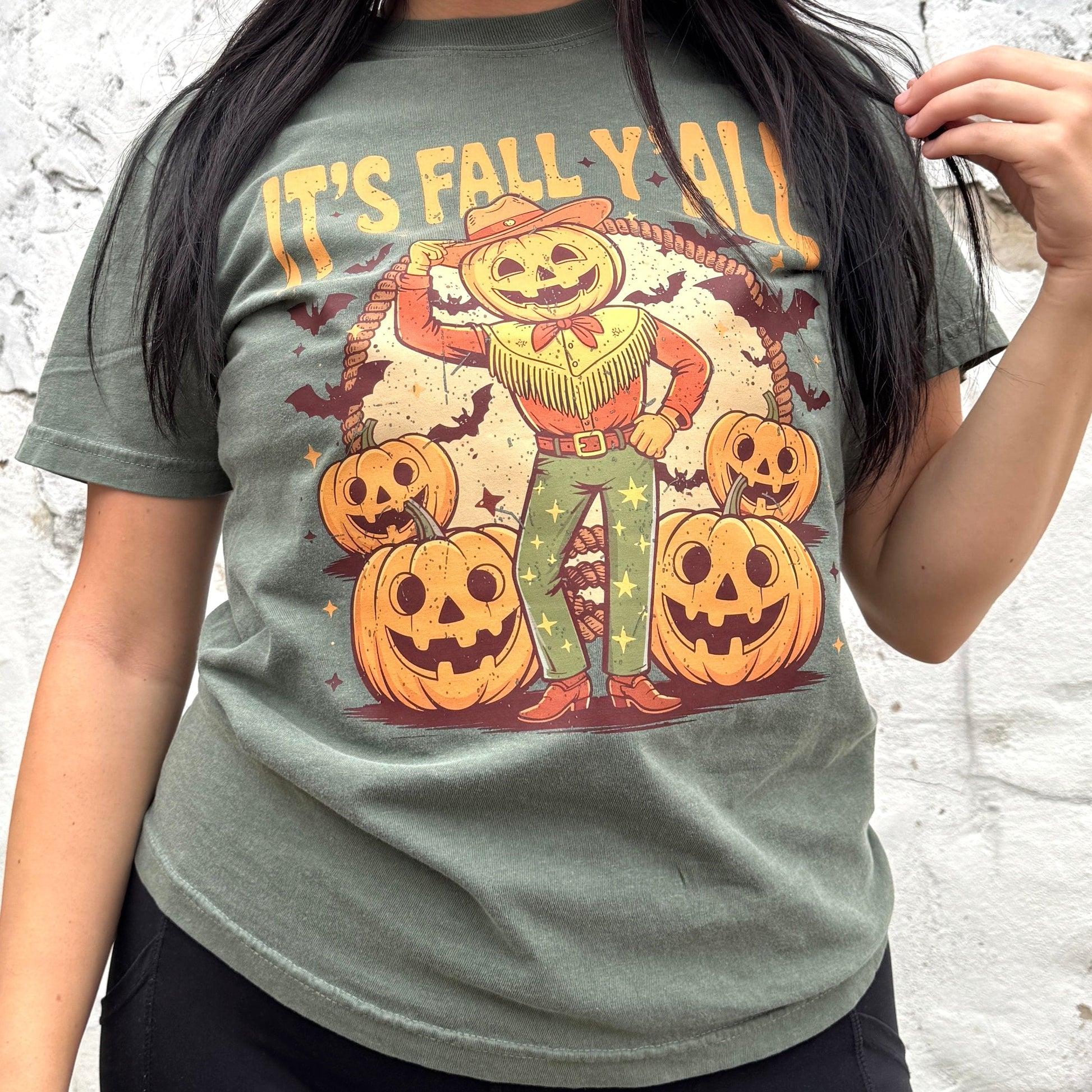 FestiviTees Women - Apparel - Shirts - T-Shirts It's Fall Y'all Pumpkin Cowboy Graphic Tee