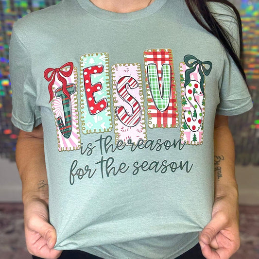 FestiviTees Women - Apparel - Shirts - T-Shirts Jesus Is The Reason Bow Patterns Graphic Tee