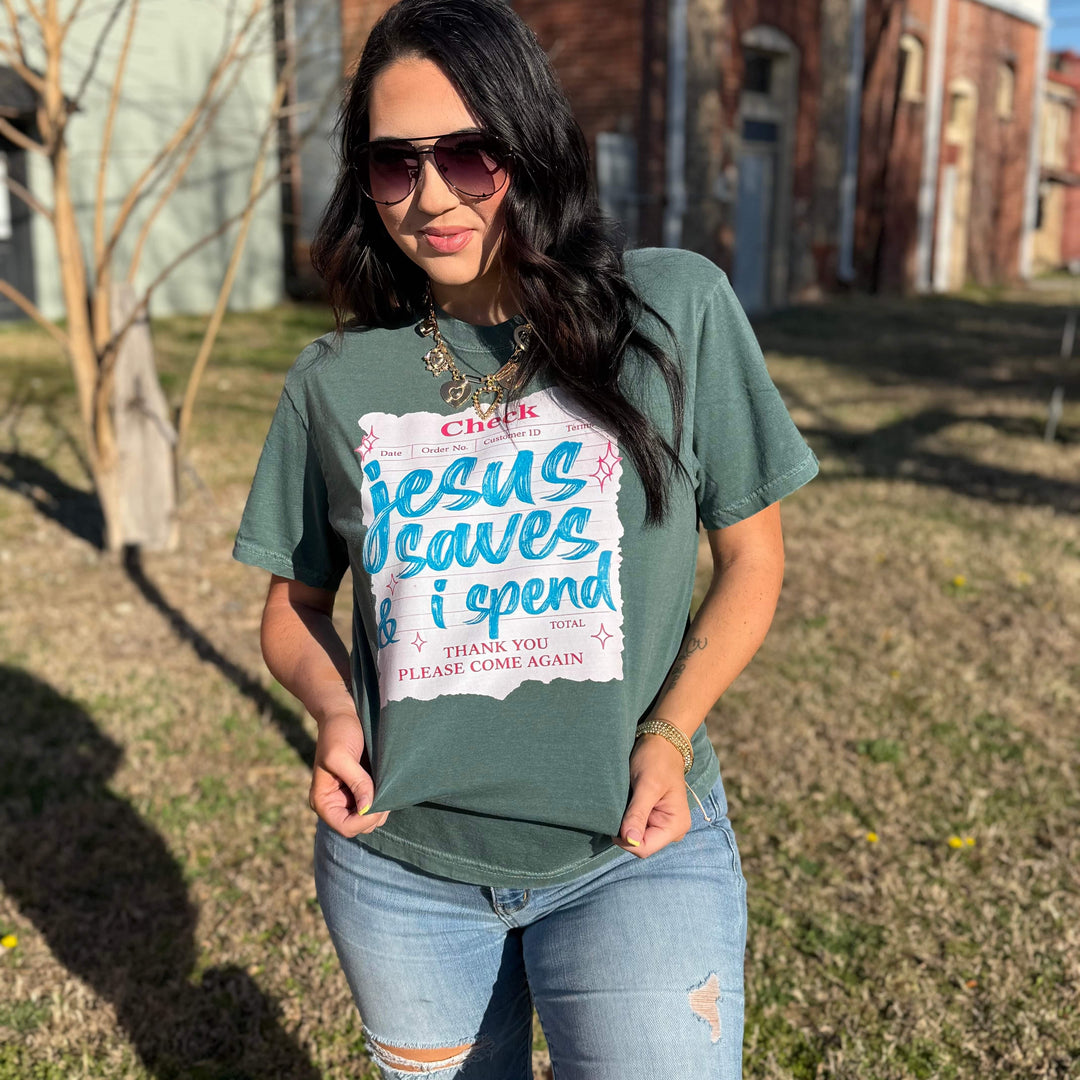 FestiviTees Women - Apparel - Shirts - T-Shirts Jesus Saves, I Spend Graphic Tee