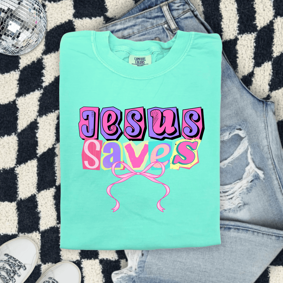 FestiviTees Women - Apparel - Shirts - T-Shirts Jesus Saves Scrapbook Graphic Tee
