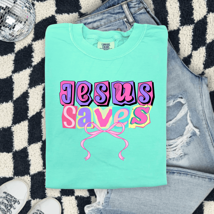 FestiviTees Women - Apparel - Shirts - T-Shirts Jesus Saves Scrapbook Graphic Tee