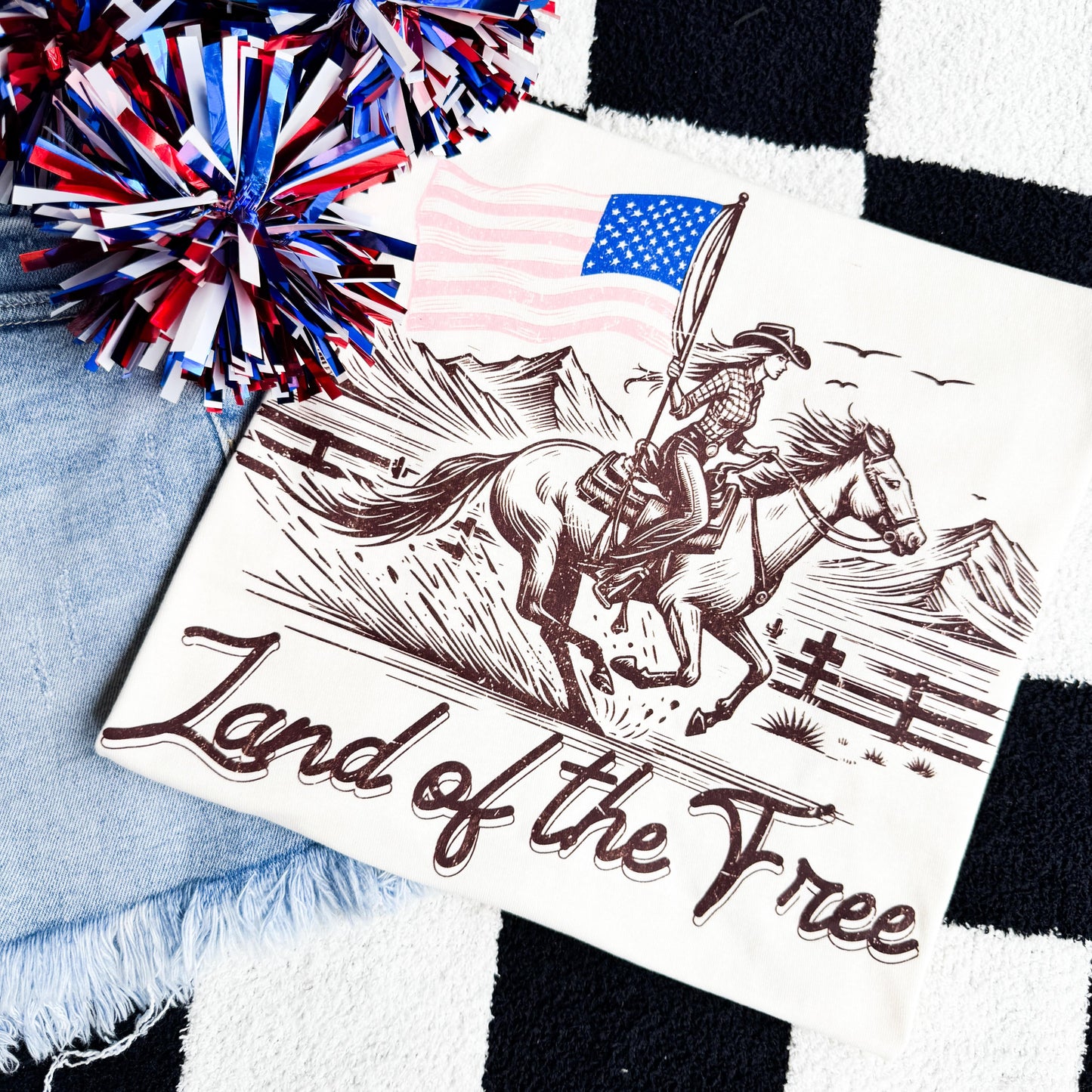 FestiviTees Women - Apparel - Shirts - T-Shirts Land Of The Free Horse Graphic Tee