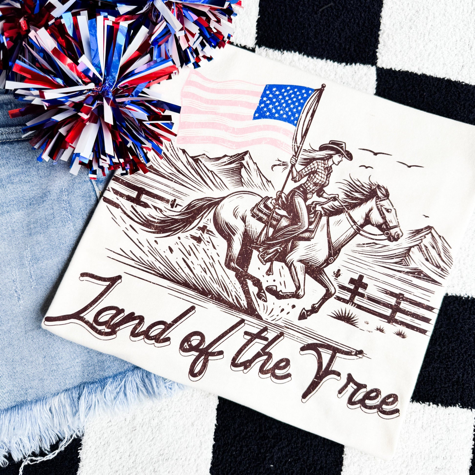 FestiviTees Women - Apparel - Shirts - T-Shirts Land Of The Free Horse Graphic Tee