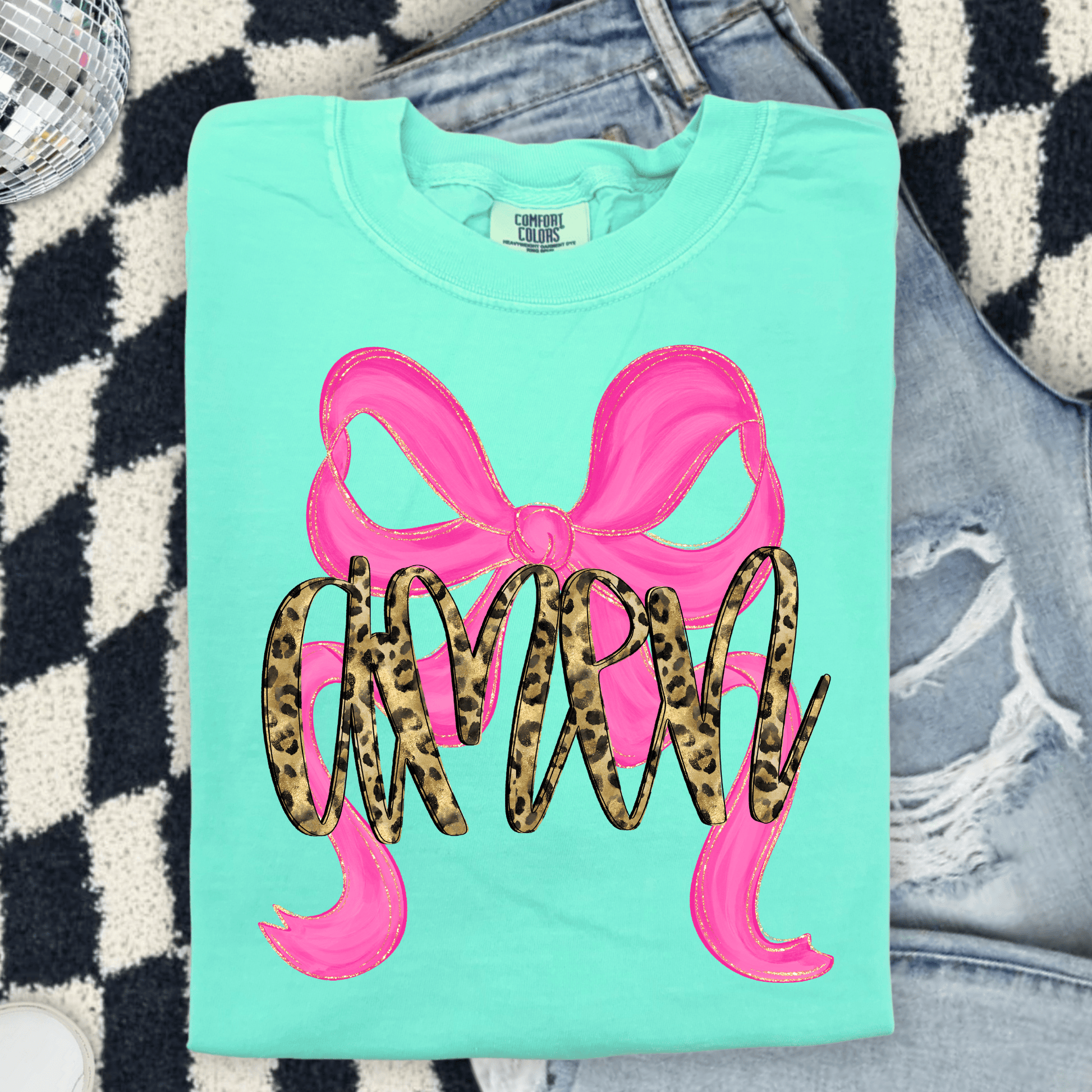 FestiviTees Women - Apparel - Shirts - T-Shirts Leopard Amen With Bow Graphic Tee