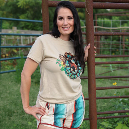 FestiviTees Women - Apparel - Shirts - T-Shirts Leopard Hat Turquoise Squash Blossom Soft Graphic Tee