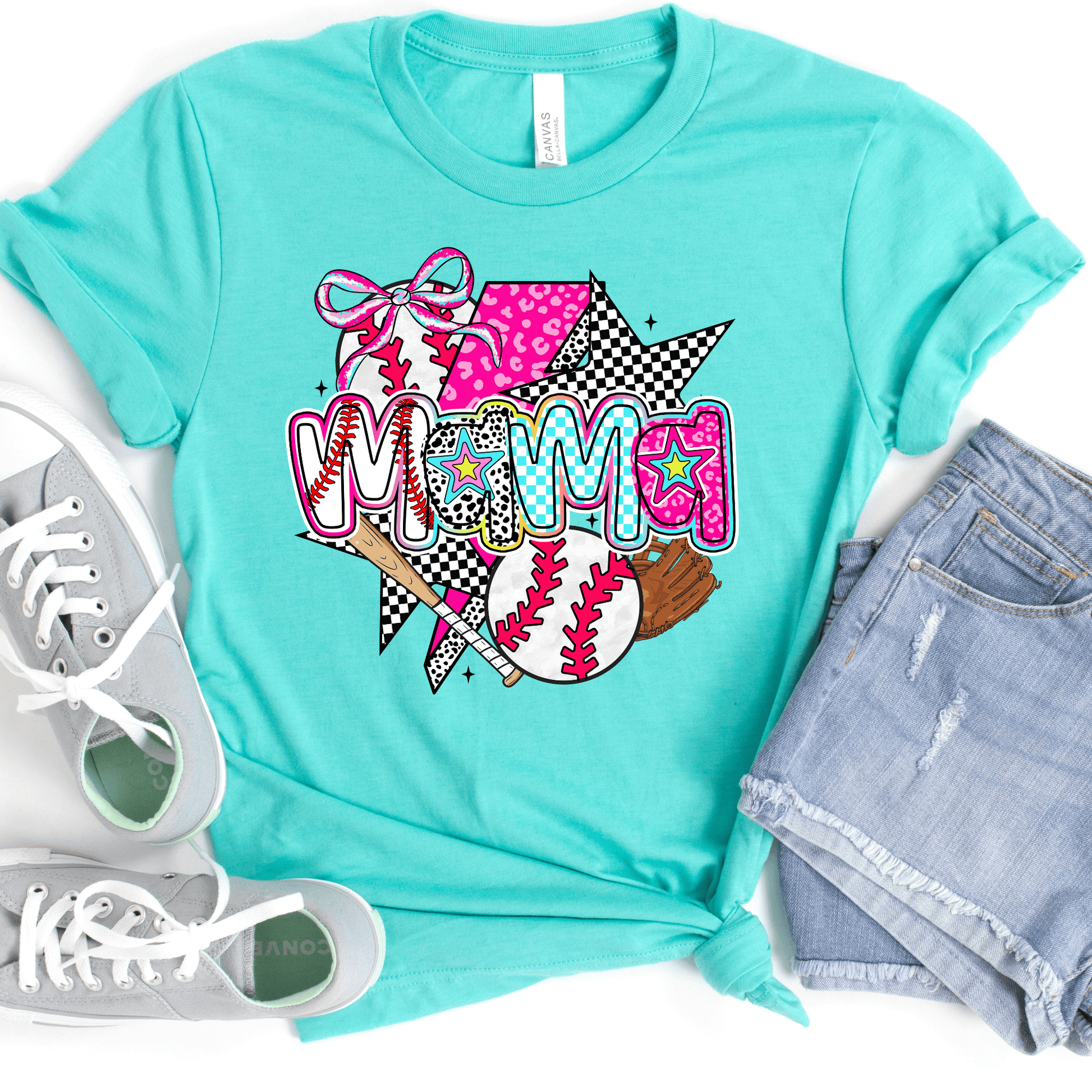 FestiviTees Women - Apparel - Shirts - T-Shirts Leopard Lightning Baseball Mama Graphic Tee