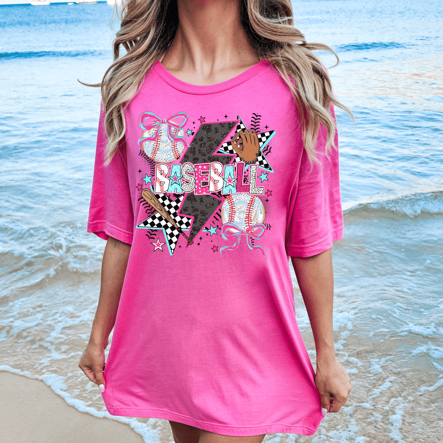 FestiviTees Women - Apparel - Shirts - T-Shirts Lightning Bolt Baseball Graphic Tee