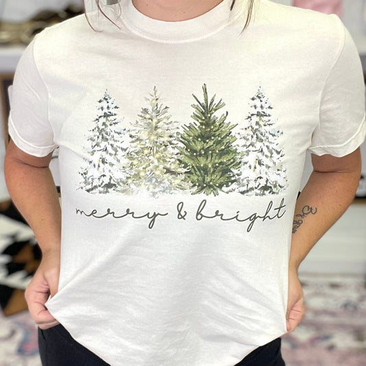 FestiviTees Women - Apparel - Shirts - T-Shirts Merry&Bright Tree Graphic Tee