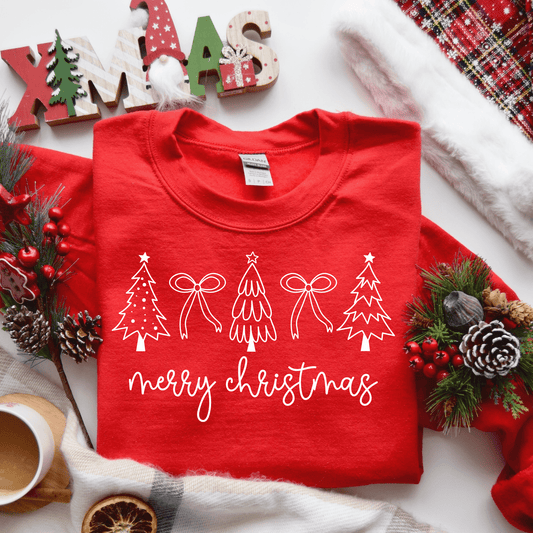 FestiviTees Women - Apparel - Shirts - T-Shirts Merry Christmas Trees And Bows Tee/Sweatshirt