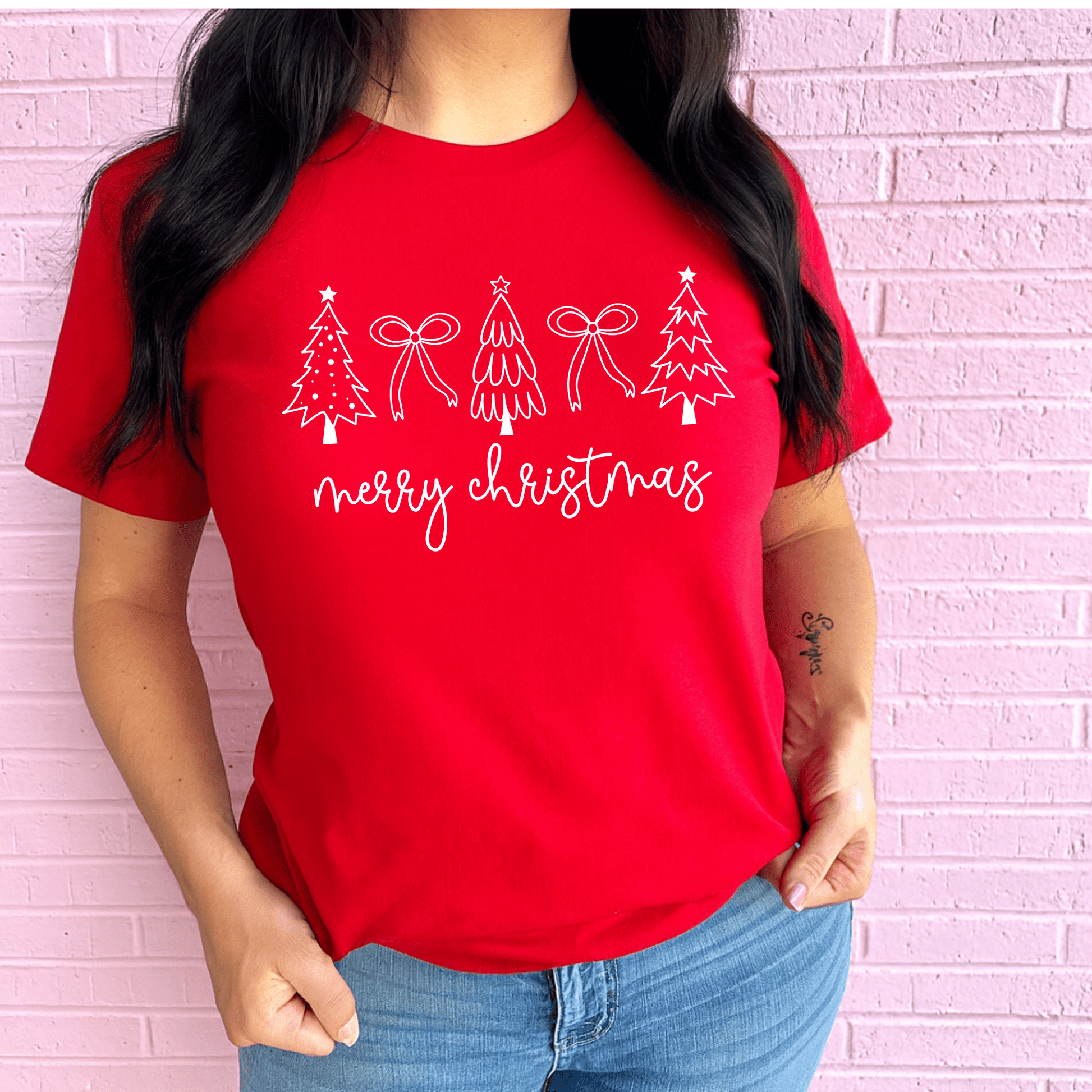 FestiviTees Women - Apparel - Shirts - T-Shirts Merry Christmas Trees And Bows Tee/Sweatshirt