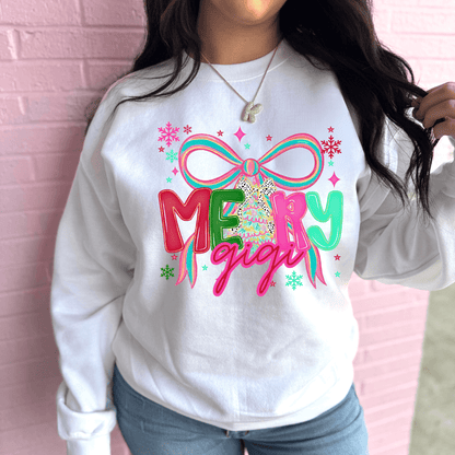 FestiviTees Women - Apparel - Shirts - T-Shirts Merry Colorful (Custom Name) Graphic Crewneck