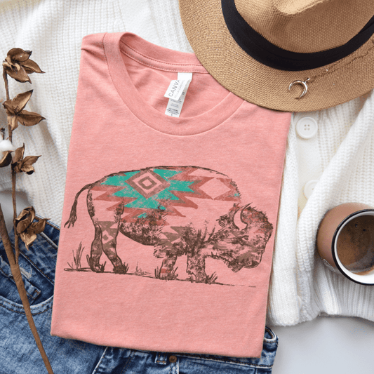 FestiviTees Women - Apparel - Shirts - T-Shirts Mint & Red Aztec Buffalo Graphic Tee