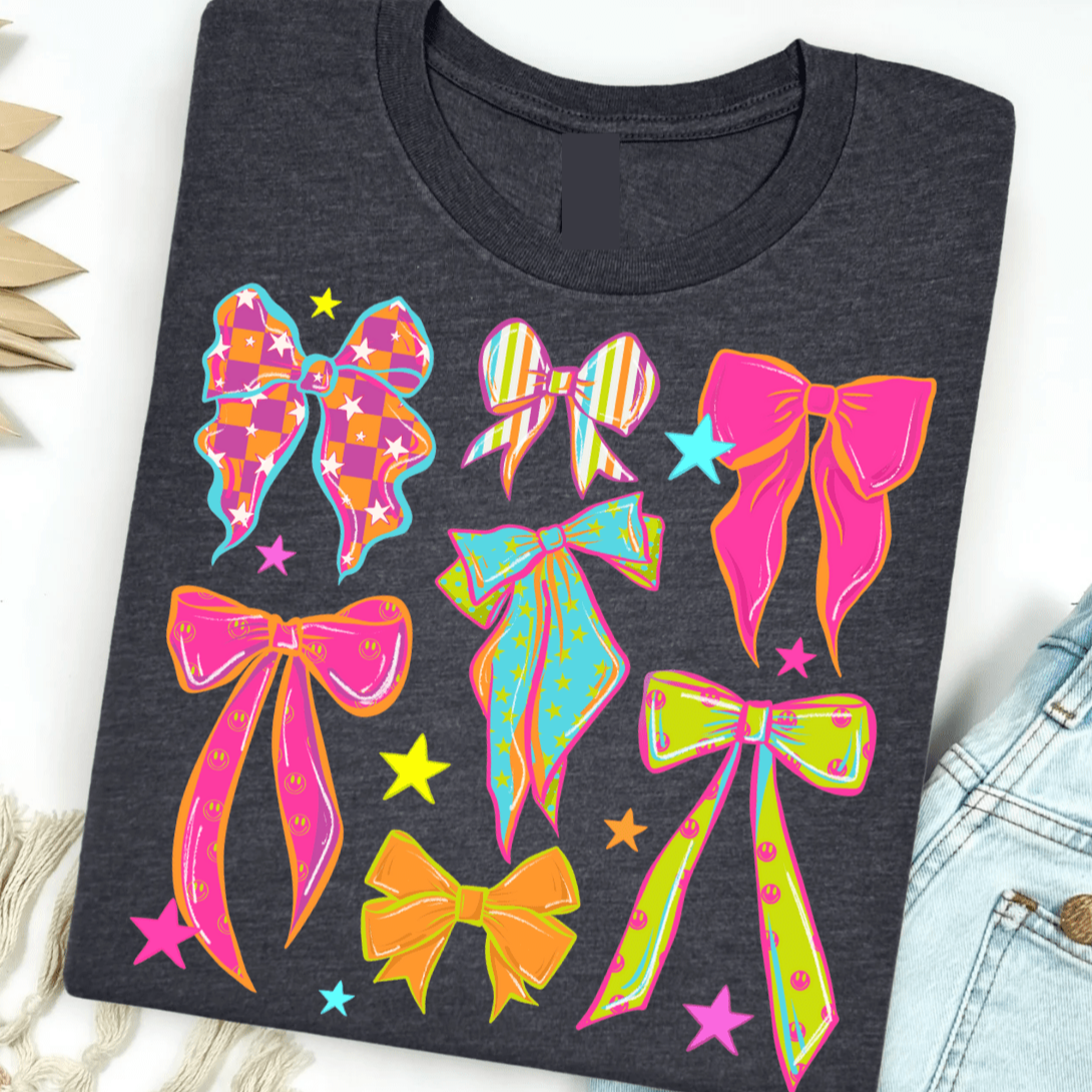 FestiviTees Women - Apparel - Shirts - T-Shirts Neon Bows Graphic Tee