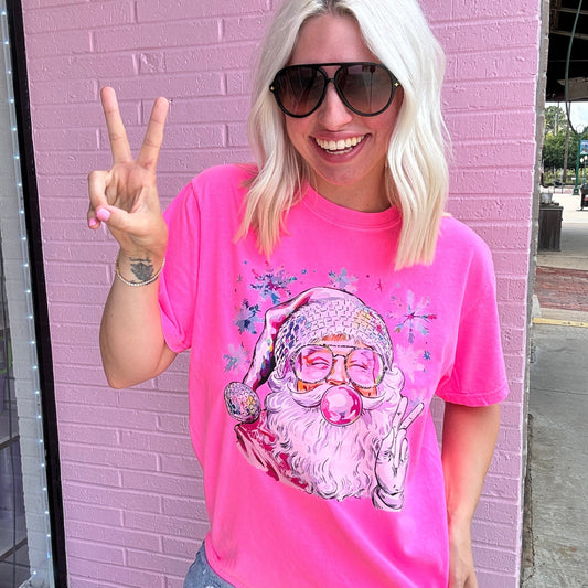 FestiviTees Women - Apparel - Shirts - T-Shirts Neon Bubblegum Santa Graphic Tee